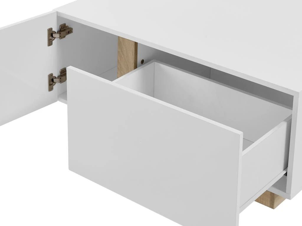 Table Basse 2 Portes Et 2 Tiroirs Avec LEDs - MDF - Naturel Et Blanc Laqué - QUINCY 9 Table Basse 2 Portes Et 2 Tiroirs Avec LEDs - MDF - Naturel Et Blanc Laqué - QUINCY – Image 7