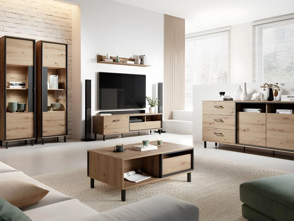 Table Basse BAYORI - 2 Tiroirs Et 1 Niche - Chêne Et Anthracite 5 Table Basse BAYORI - 2 Tiroirs Et 1 Niche - Chêne Et Anthracite – Image 3