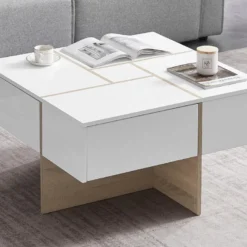 Table Basse Avec 4 Tiroirs En MDF - Naturel Et Blanc Laqué - CORLY -Pas Cher Mobiliora Magasin table basse 7168401