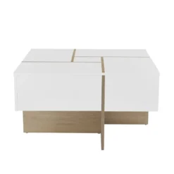 Table Basse Avec 4 Tiroirs En MDF - Naturel Et Blanc Laqué - CORLY -Pas Cher Mobiliora Magasin table basse 7168403