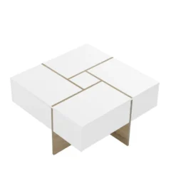 Table Basse Avec 4 Tiroirs En MDF - Naturel Et Blanc Laqué - CORLY -Pas Cher Mobiliora Magasin table basse 7168407