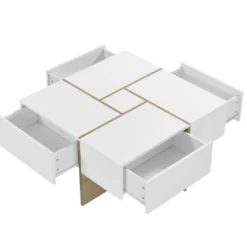 Table Basse Avec 4 Tiroirs En MDF - Naturel Et Blanc Laqué - CORLY -Pas Cher Mobiliora Magasin table basse 7168413