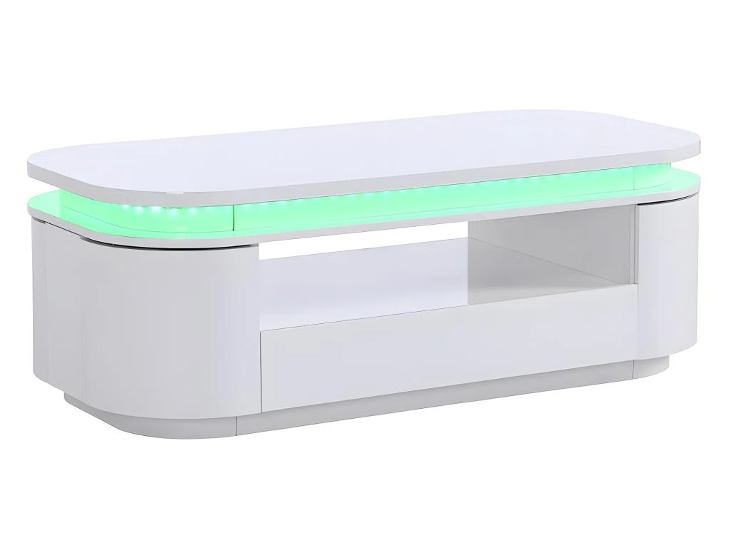 Table Basse 4 Portes Et 1 Tiroir Avec LEDs - MDF - Blanc Laqué - VANDANA 13 Table Basse 4 Portes Et 1 Tiroir Avec LEDs - MDF - Blanc Laqué - VANDANA – Image 11