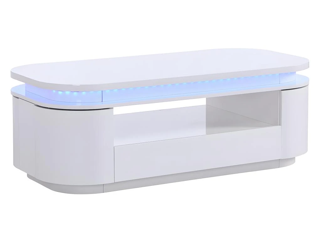 Table Basse 4 Portes Et 1 Tiroir Avec LEDs - MDF - Blanc Laqué - VANDANA 12 Table Basse 4 Portes Et 1 Tiroir Avec LEDs - MDF - Blanc Laqué - VANDANA – Image 10