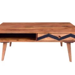 Table Basse Avec 1 Tiroir Et 1 Niche - Bois De Sheesham - Naturel Et Noir - PALONI -Pas Cher Mobiliora Magasin table basse 7258483