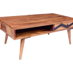 Table Basse Avec 1 Tiroir Et 1 Niche - Bois De Sheesham - Naturel Et Noir - PALONI -Pas Cher Mobiliora Magasin table basse 7258495