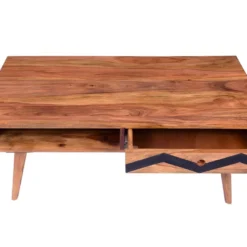 Table Basse Avec 1 Tiroir Et 1 Niche - Bois De Sheesham - Naturel Et Noir - PALONI -Pas Cher Mobiliora Magasin table basse 7258497