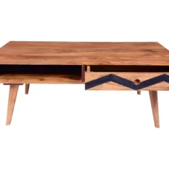 Table Basse Avec 1 Tiroir Et 1 Niche - Bois De Sheesham - Naturel Et Noir - PALONI -Pas Cher Mobiliora Magasin table basse 7258499