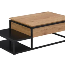 Table Basse Avec Plateau Relevable - MDF Et Métal - Naturel Et Noir - LUTESA 12 Table Basse Avec Plateau Relevable - MDF Et Métal - Naturel Et Noir - LUTESA -Pas Cher Mobiliora Magasin table basse 8212645