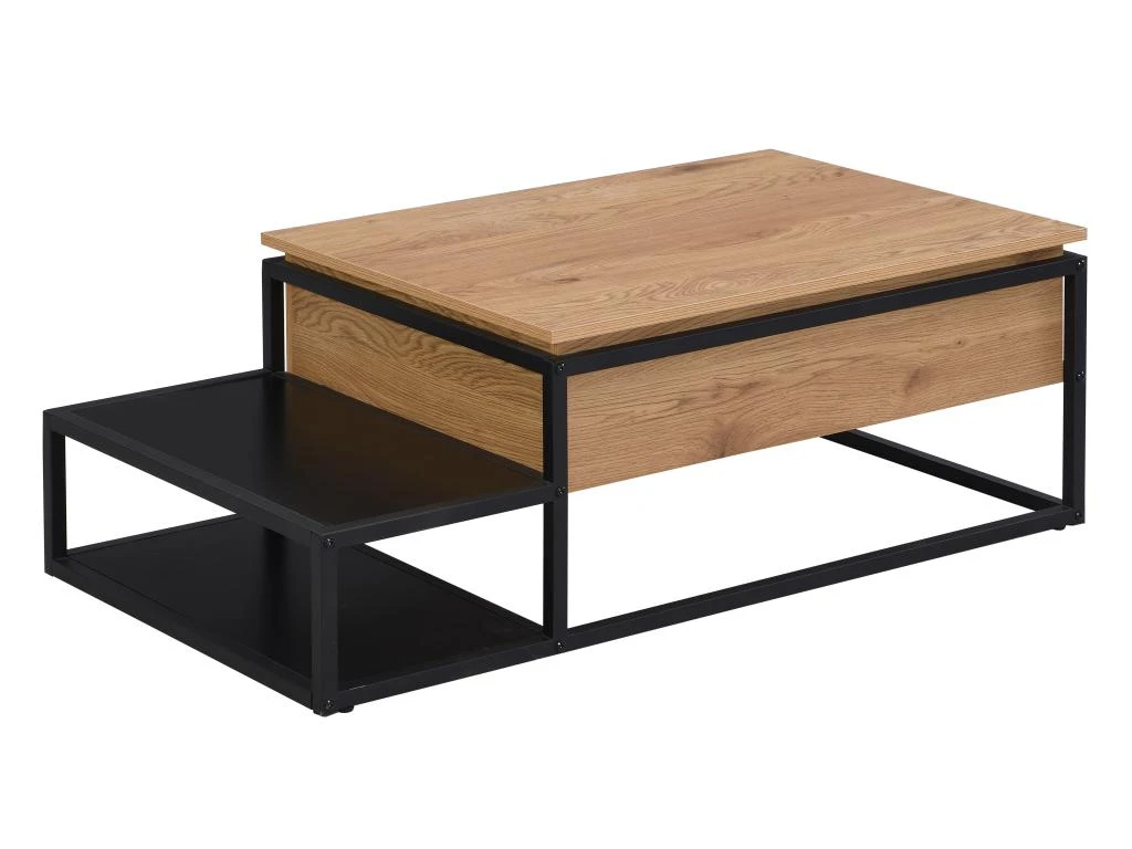 Table Basse Avec Plateau Relevable - MDF Et Métal - Naturel Et Noir - LUTESA 5 Table Basse Avec Plateau Relevable - MDF Et Métal - Naturel Et Noir - LUTESA – Image 3