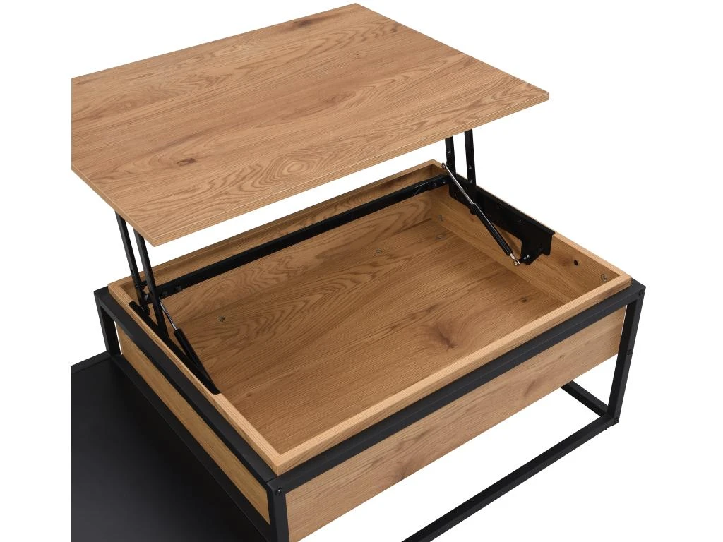 Table Basse Avec Plateau Relevable - MDF Et Métal - Naturel Et Noir - LUTESA 8 Table Basse Avec Plateau Relevable - MDF Et Métal - Naturel Et Noir - LUTESA – Image 6