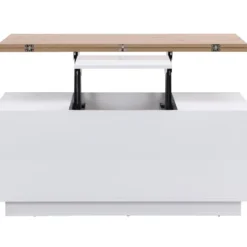 Table Basse Extensible Avec 2 Plateaux Relevables Et 2 Tiroirs - MDF Et Métal - Naturel Et Blanc Laqué - SILIAM 19 Table Basse Extensible Avec 2 Plateaux Relevables Et 2 Tiroirs - MDF Et Métal - Naturel Et Blanc Laqué - SILIAM -Pas Cher Mobiliora Magasin table basse 8212703