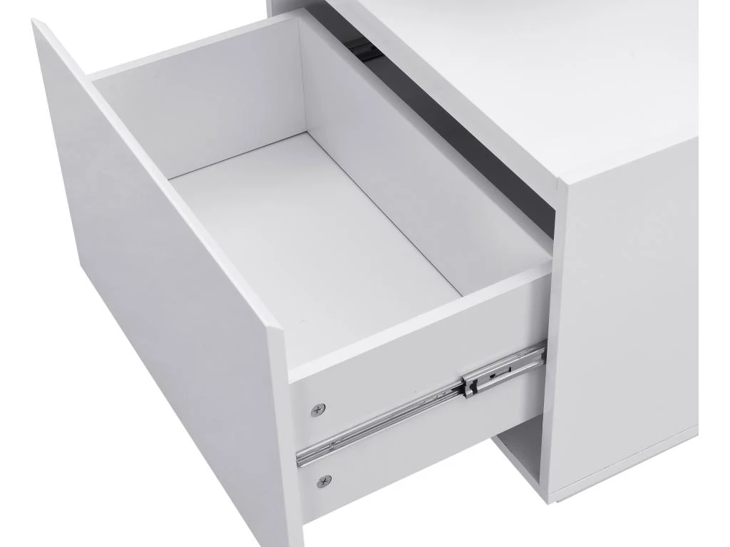 Table Basse Extensible Avec 2 Plateaux Relevables Et 2 Tiroirs - MDF Et Métal - Naturel Et Blanc Laqué - SILIAM 13 Table Basse Extensible Avec 2 Plateaux Relevables Et 2 Tiroirs - MDF Et Métal - Naturel Et Blanc Laqué - SILIAM – Image 11