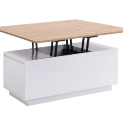 Table Basse Extensible Avec 2 Plateaux Relevables Et 2 Tiroirs - MDF Et Métal - Naturel Et Blanc Laqué - SILIAM 18 Table Basse Extensible Avec 2 Plateaux Relevables Et 2 Tiroirs - MDF Et Métal - Naturel Et Blanc Laqué - SILIAM -Pas Cher Mobiliora Magasin table basse 8212709