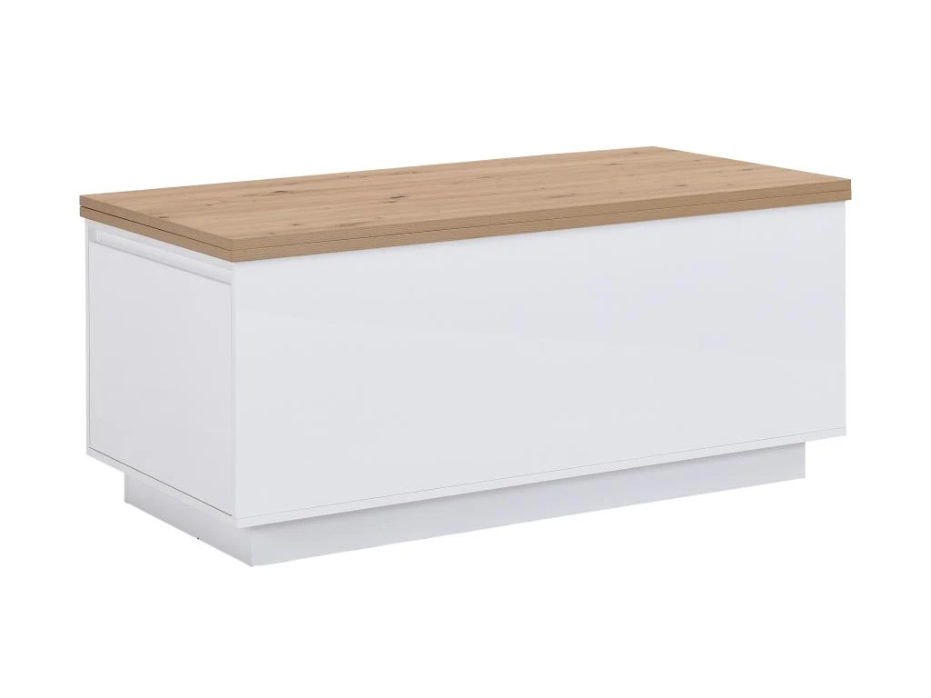 Table Basse Extensible Avec 2 Plateaux Relevables Et 2 Tiroirs - MDF Et Métal - Naturel Et Blanc Laqué - SILIAM 7 Table Basse Extensible Avec 2 Plateaux Relevables Et 2 Tiroirs - MDF Et Métal - Naturel Et Blanc Laqué - SILIAM – Image 5