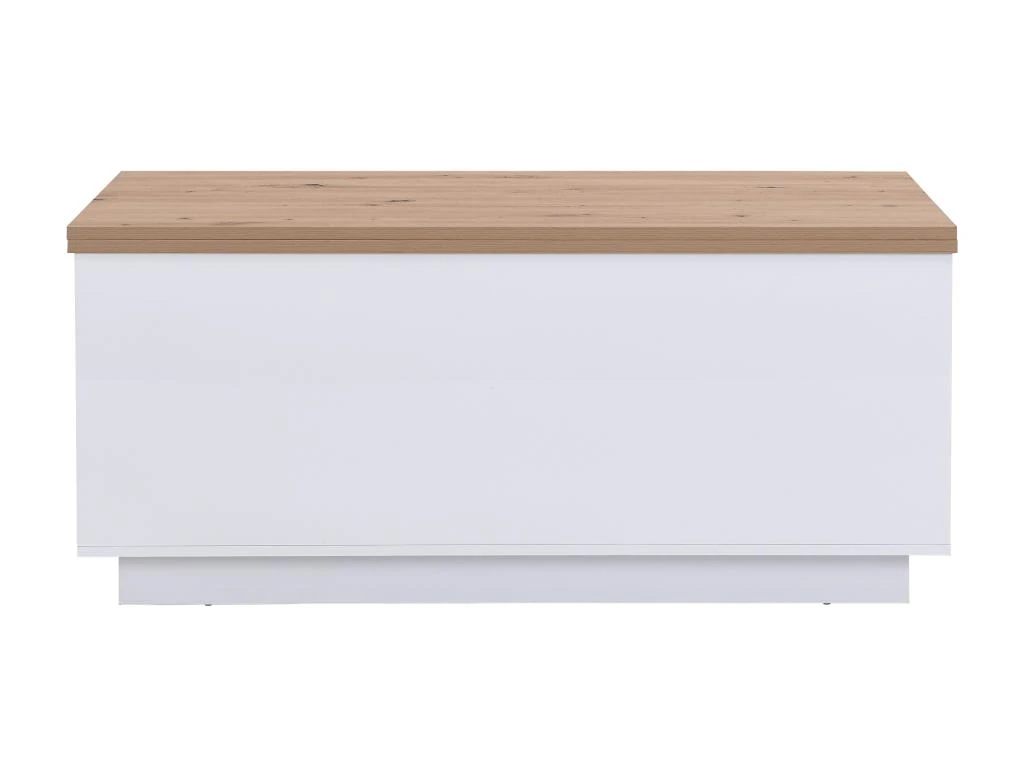 Table Basse Extensible Avec 2 Plateaux Relevables Et 2 Tiroirs - MDF Et Métal - Naturel Et Blanc Laqué - SILIAM 6 Table Basse Extensible Avec 2 Plateaux Relevables Et 2 Tiroirs - MDF Et Métal - Naturel Et Blanc Laqué - SILIAM – Image 4