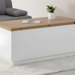 Table Basse Extensible Avec 2 Plateaux Relevables Et 2 Tiroirs - MDF Et Métal - Naturel Et Blanc Laqué - SILIAM 15 Table Basse Extensible Avec 2 Plateaux Relevables Et 2 Tiroirs - MDF Et Métal - Naturel Et Blanc Laqué - SILIAM -Pas Cher Mobiliora Magasin table basse 8212721