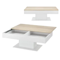 Table Basse De Salon Avec 2 Espaces De Rangement 110 Cm Effet Chêne Blanc 03_0006148