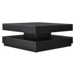 Table Basse Avec Plateau Tournant Panneau De Fibre De Bois 76 X 76 Cm Noir 03_0004129