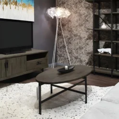 Table Basse Ovale En Bois D'acacia Cendré Avec Piètement Métal - KUBI -Pas Cher Mobiliora Magasin table basse 8931165