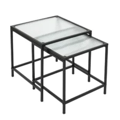 GLASSI - Tables Gigognes Noires Plateau En Verre Texturé -Pas Cher Mobiliora Magasin table basse 9172207