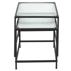 GLASSI - Tables Gigognes Noires Plateau En Verre Texturé -Pas Cher Mobiliora Magasin table basse 9172209