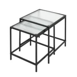 GLASSI - Tables Gigognes Noires Plateau En Verre Texturé -Pas Cher Mobiliora Magasin table basse 9172211
