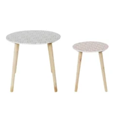 DISSA - Lot De 2 Tables Gigognes Motifs Floraux Pieds Bois -Pas Cher Mobiliora Magasin table basse 9172221