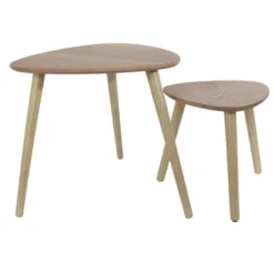 BRUNA - Lot De 2 Tables Gigognes Triangulaires Effet Bois
