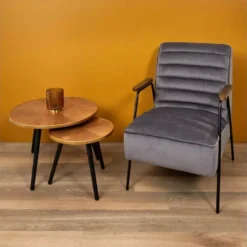 GAUTHIER - Tables Gigognes Plateau Effet Bois Cerclage Or -Pas Cher Mobiliora Magasin table basse 9172257