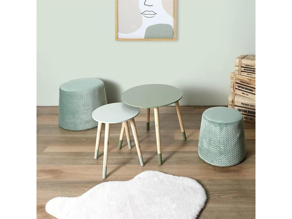 PONY - Tables Gigognes Scandinaves Bicolores Vertes 4 PONY - Tables Gigognes Scandinaves Bicolores Vertes – Image 2