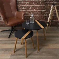 TRAZEN - Lot De 2 Tables Gigognes Noires Et Relief Bambou -Pas Cher Mobiliora Magasin table basse 9172273