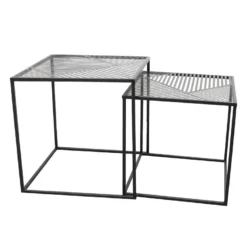 FLORA - Lot De 2 Tables Gigognes Métal Noir Motif Traits 7 FLORA - Lot De 2 Tables Gigognes Métal Noir Motif Traits -Pas Cher Mobiliora Magasin table basse 9172323