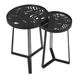SOVA - Tables Gigognes Noires Motif Feuilles