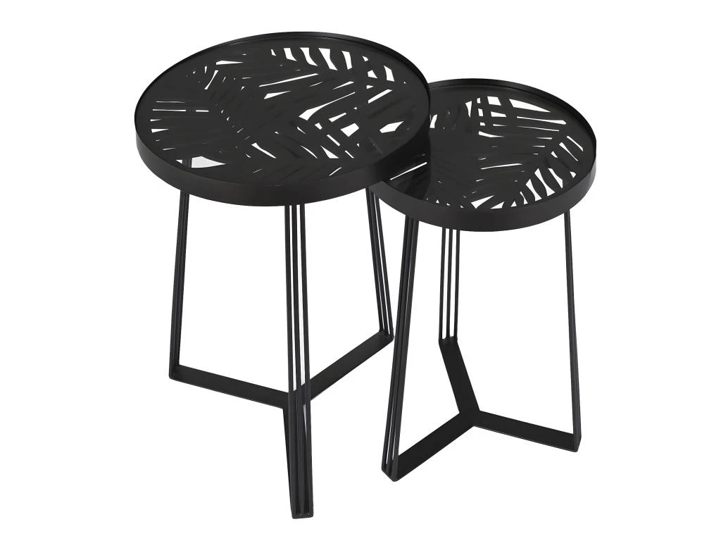 SOVA - Tables Gigognes Noires Motif Feuilles 3 SOVA - Tables Gigognes Noires Motif Feuilles
