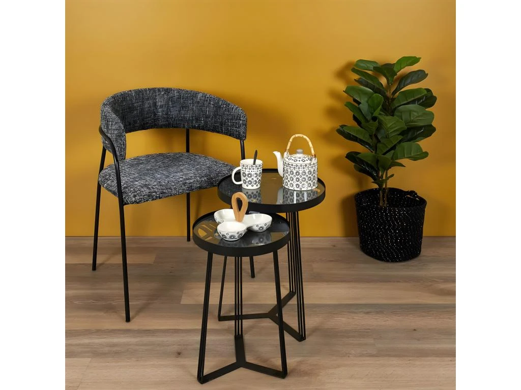 SOVA - Tables Gigognes Noires Motif Feuilles 5 SOVA - Tables Gigognes Noires Motif Feuilles – Image 3