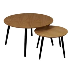 SISKA - Duo De Tables Gigognes Bois Piètement Métal Noir