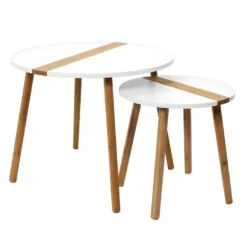 TRAZEN - Lot De 2 Tables Gigognes Blanches Et Relief Bambou