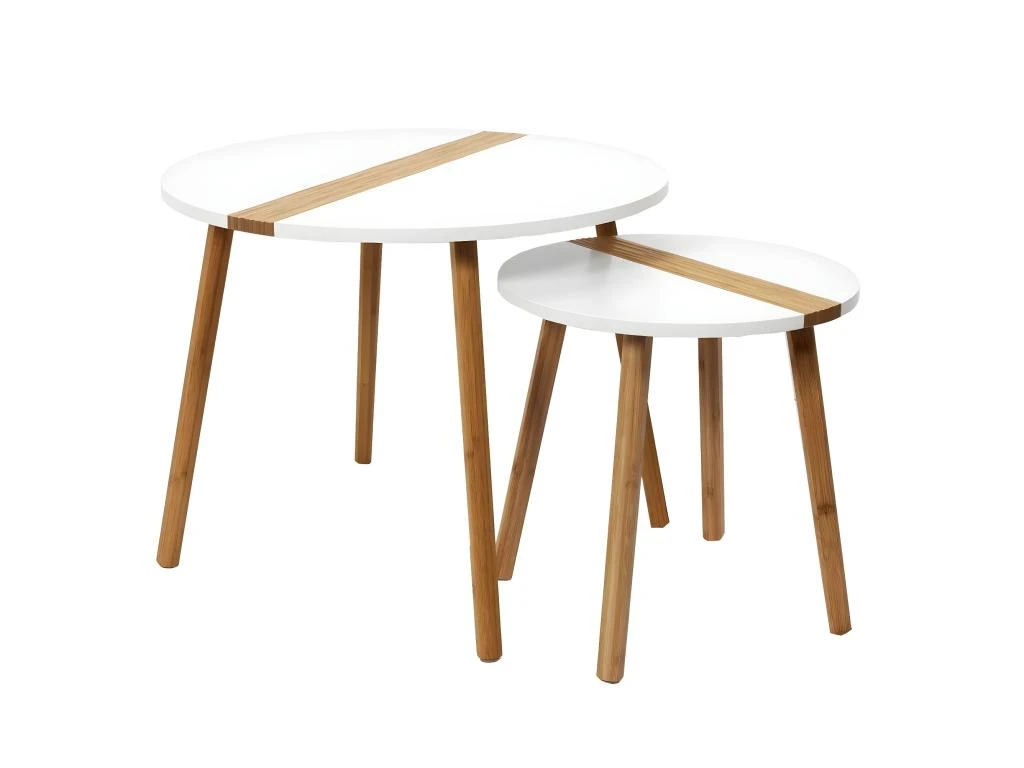 TRAZEN - Lot De 2 Tables Gigognes Blanches Et Relief Bambou 3 TRAZEN - Lot De 2 Tables Gigognes Blanches Et Relief Bambou