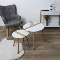 TRAZEN - Lot De 2 Tables Gigognes Blanches Et Relief Bambou 9 TRAZEN - Lot De 2 Tables Gigognes Blanches Et Relief Bambou -Pas Cher Mobiliora Magasin table basse 9172499