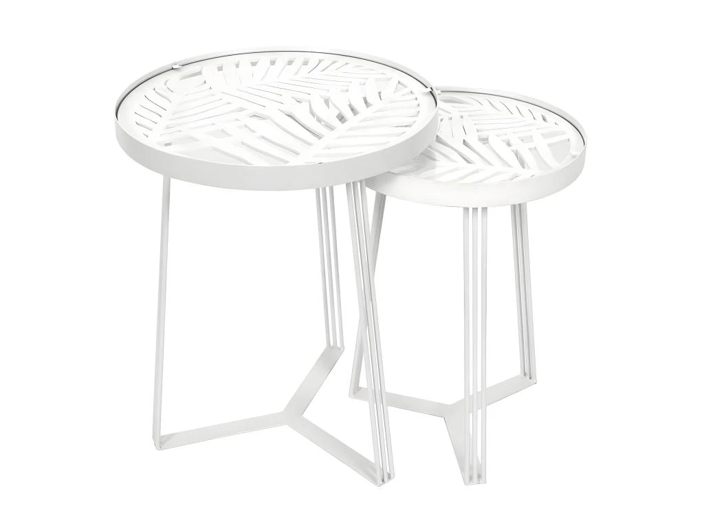 SOVA - Tables Gigognes Blanches Motif Feuilles 3 SOVA - Tables Gigognes Blanches Motif Feuilles