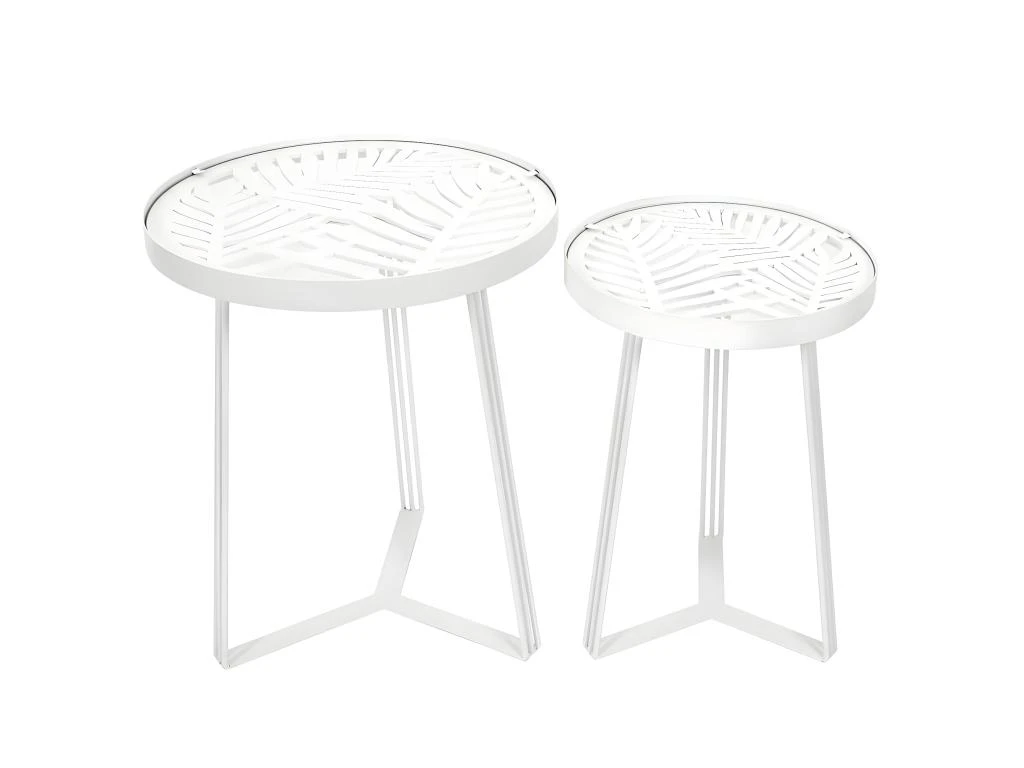 SOVA - Tables Gigognes Blanches Motif Feuilles 4 SOVA - Tables Gigognes Blanches Motif Feuilles – Image 2