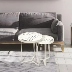 SOVA - Tables Gigognes Blanches Motif Feuilles 9 SOVA - Tables Gigognes Blanches Motif Feuilles -Pas Cher Mobiliora Magasin table basse 9172545