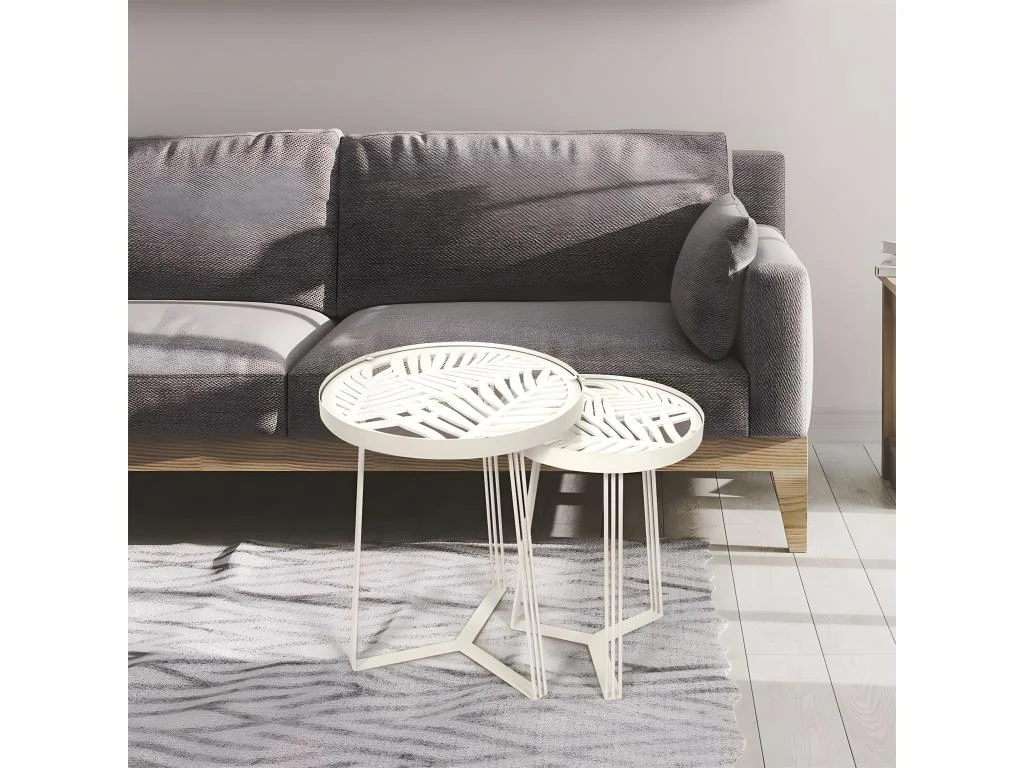 SOVA - Tables Gigognes Blanches Motif Feuilles 5 SOVA - Tables Gigognes Blanches Motif Feuilles – Image 3