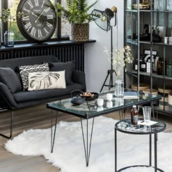 Table Basse Métal Verre Map Atmosphera - Anthracite -Pas Cher Mobiliora Magasin table basse 9235465