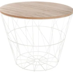 Table à Café En Métal Blanc Et Plateau En Bois H 30.5 Cm