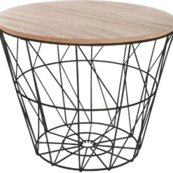 Table à Café En Métal Noir Et Plateau En Bois H 30.5 Cm