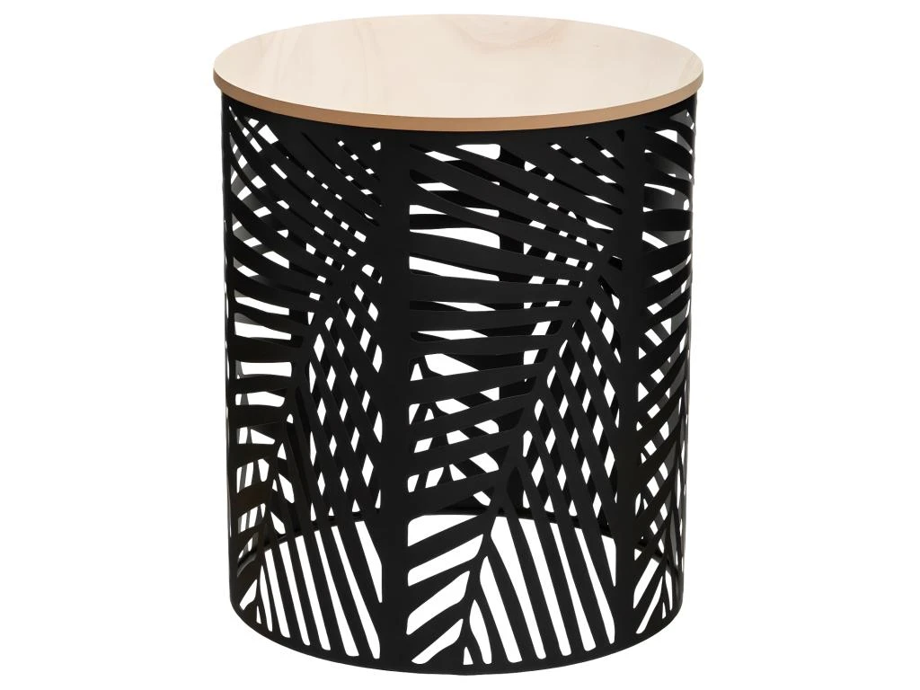 Lot De 2 Tables à Café En Métal Feuilles Noires Et Plateau En Bois 5 Lot De 2 Tables à Café En Métal Feuilles Noires Et Plateau En Bois – Image 3