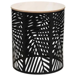 Lot De 2 Tables à Café En Métal Feuilles Noires Et Plateau En Bois 9 Lot De 2 Tables à Café En Métal Feuilles Noires Et Plateau En Bois -Pas Cher Mobiliora Magasin table basse 9457375