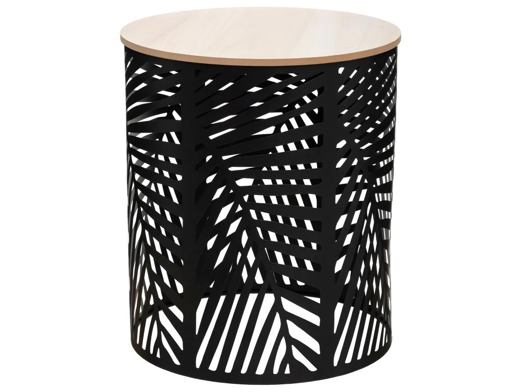 Lot De 2 Tables à Café En Métal Feuilles Noires Et Plateau En Bois 6 Lot De 2 Tables à Café En Métal Feuilles Noires Et Plateau En Bois – Image 4